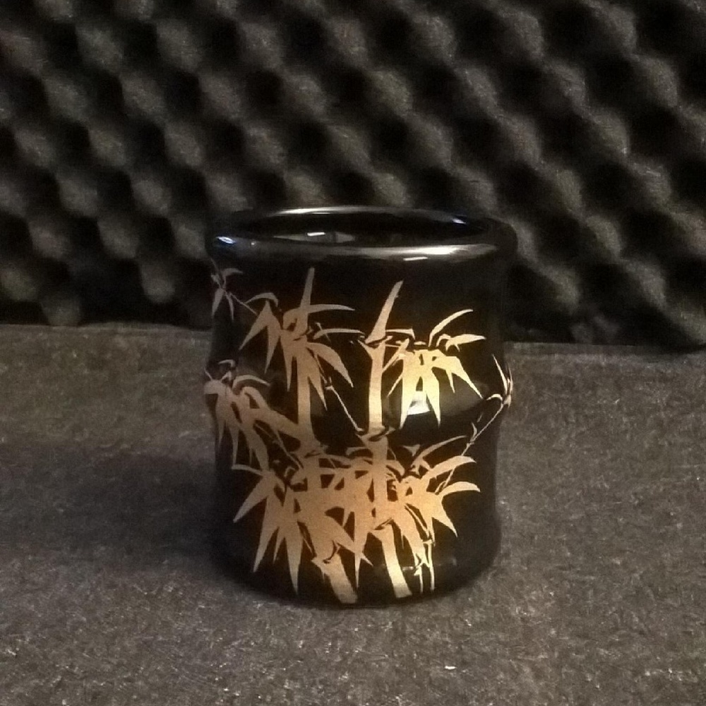 BLACK PORCELAIN VASE GOLD-FLORAL DESIGN-3 Inch